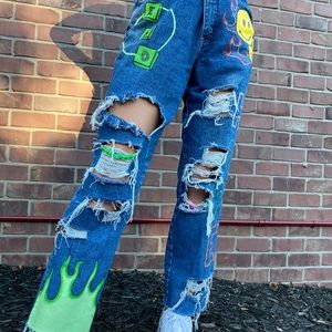 painted custom mom jeans
